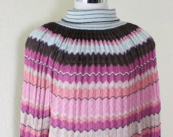 Vintage MISSONI Turtleneck Cape Wrap Multicolor Pink Wool Top Blouse S 4 5 6 Italy