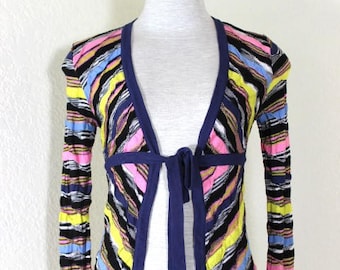 Vintage early 90's MISSONI Multicolor Knitted Black Yellow Sweater Jacket Cardigan Small 2 3 4