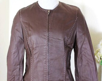Vintage ESCADA Brown Lambskin Leather Jacket Small S 36 4 5 6