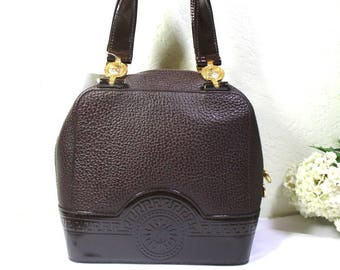 Vinatage Gianni VERSACE Chocolate Brown Leather Small Tote Hand Bag Bag