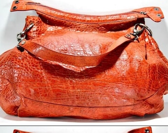 MARNI Large Burnt Orange Leather Hobo Shoulder Bag with Embossing 2 way Italy