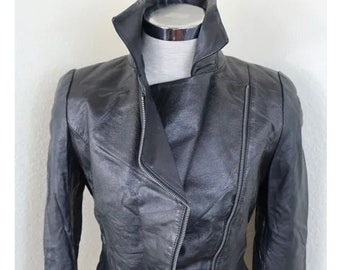 Vintage ALEXANDER MCQUEEN Black Leather Biker Leather Jacket Small 36 2 3 4