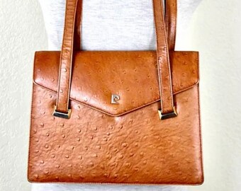 PIERRE CARDIN Light Brown Ostrich Leather Dual Strap Shoulder Bag