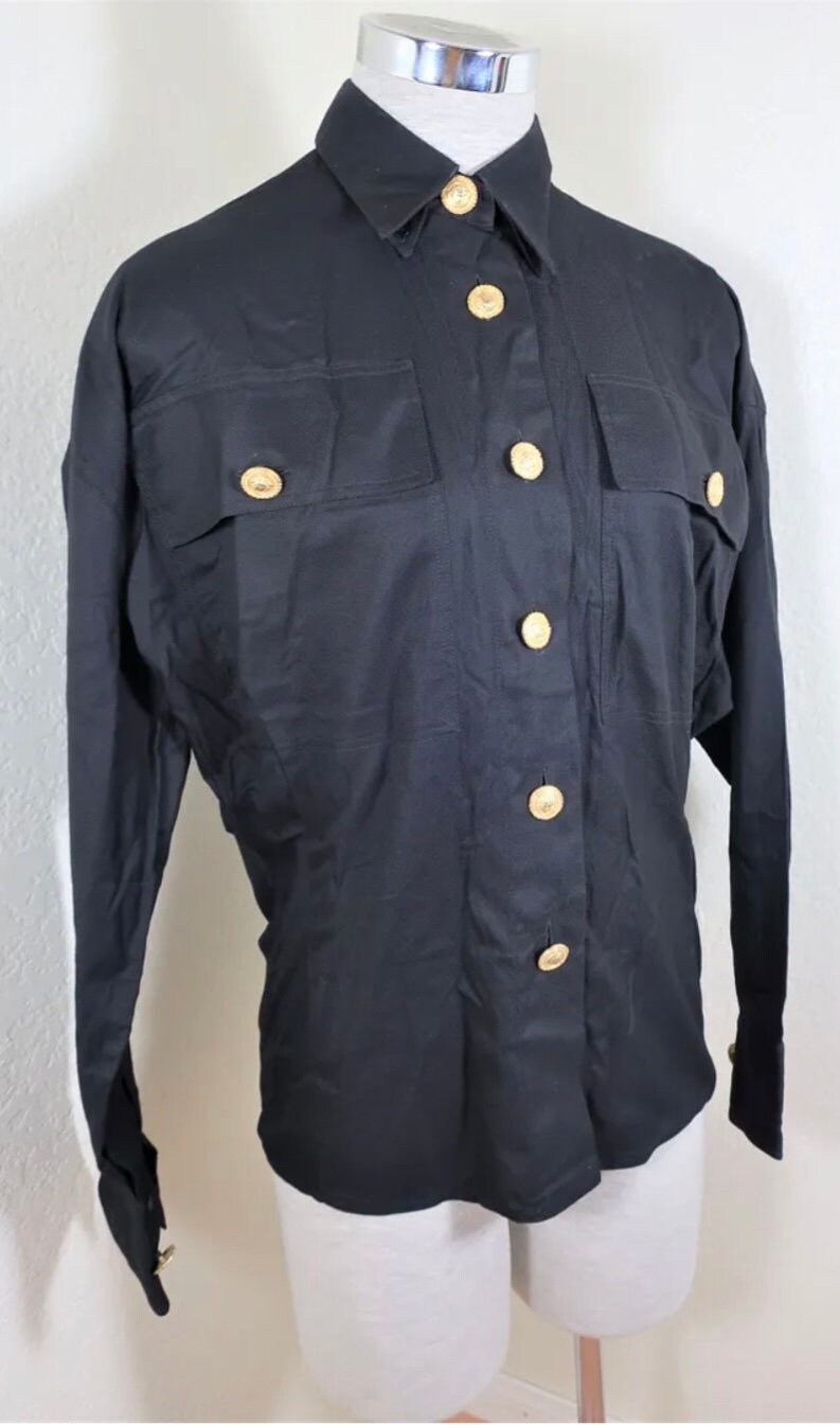 Vintage GIANNI Versace Couture Black Medusa Face Button Long