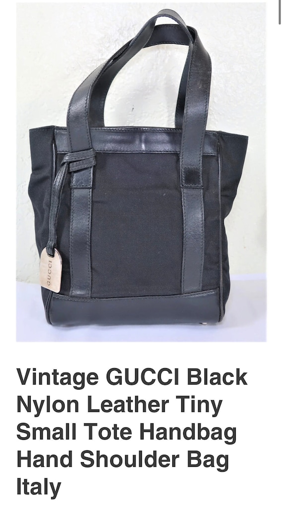 Vintage GUCCI Black Nylon Leather Tiny Small Tote 