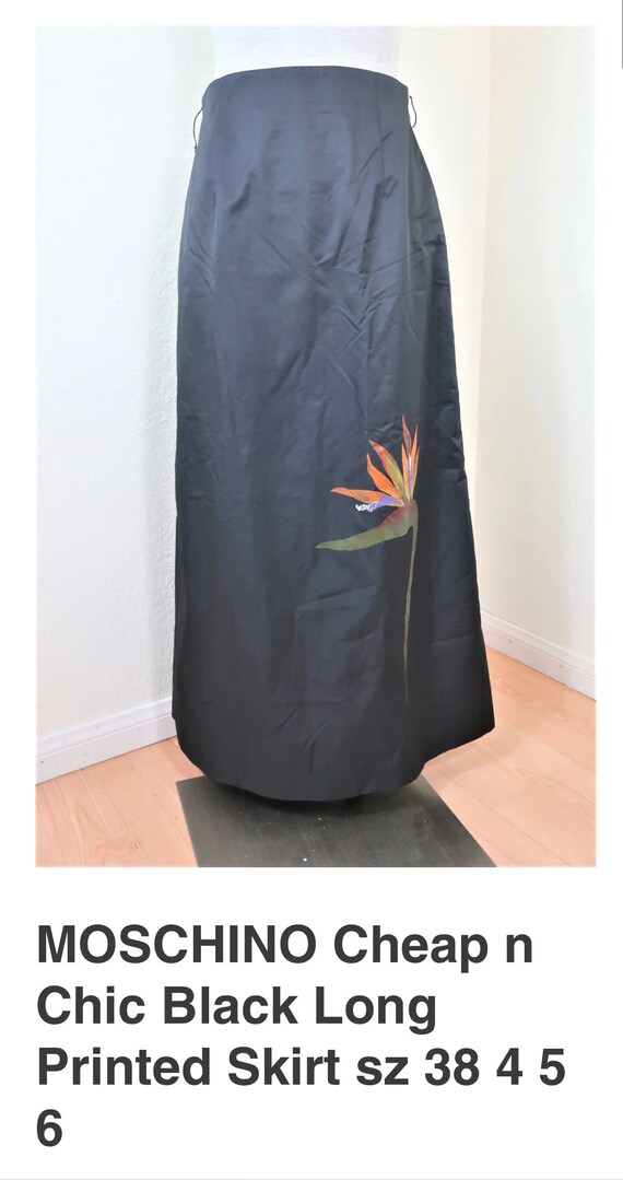 MOSCHINO Cheap N Chic Black Long Printed Skirt Sz 38 4 5 6