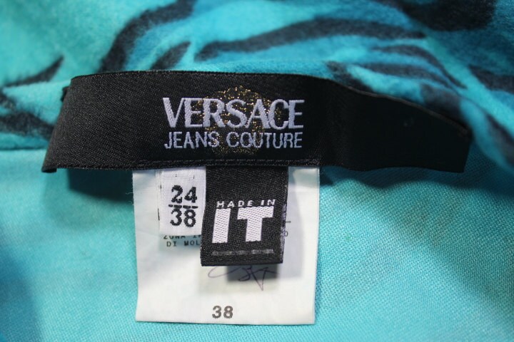 Vintage VERSACE Jeans Couture Zebra Print Blue and Black Zip up