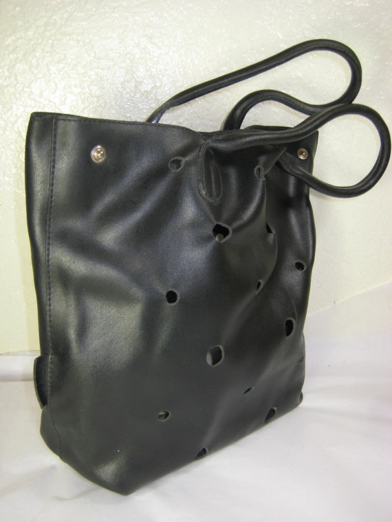 Vintage FURLA Black Leather Smal Tote Bag Italy