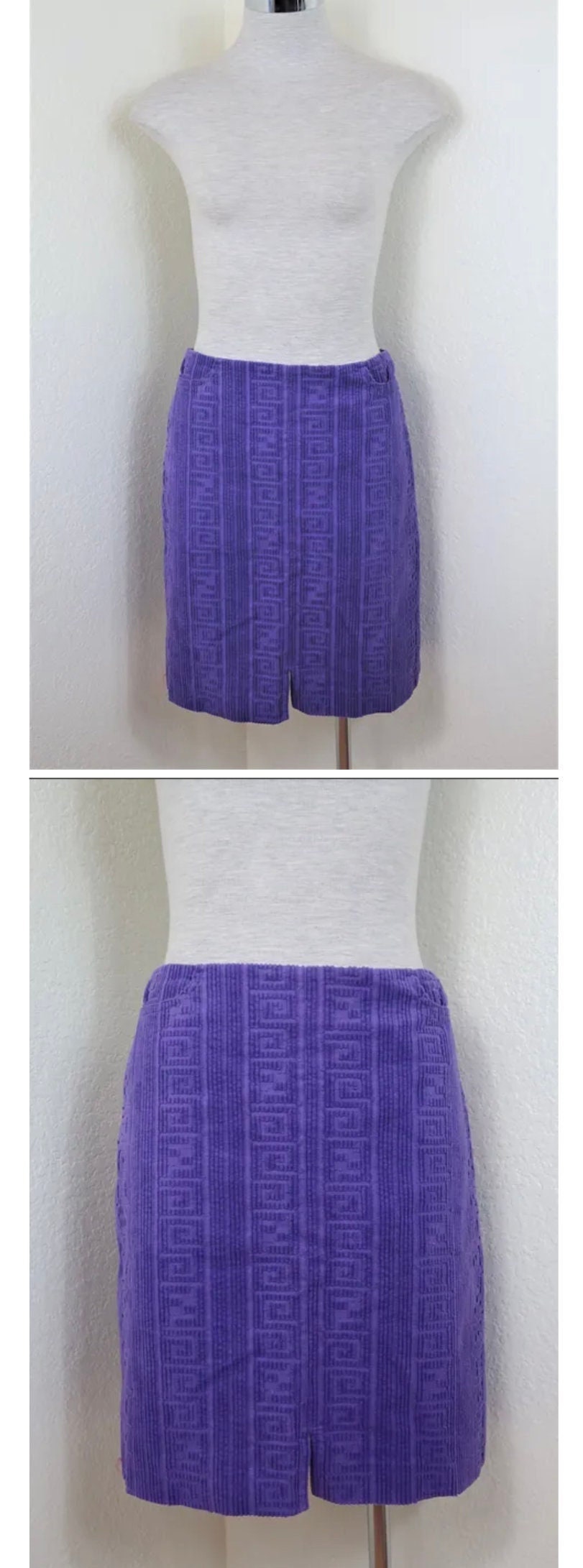 Vintage FENDI Logo Embossed Blue Purple Hip Hop Pencil Skirt