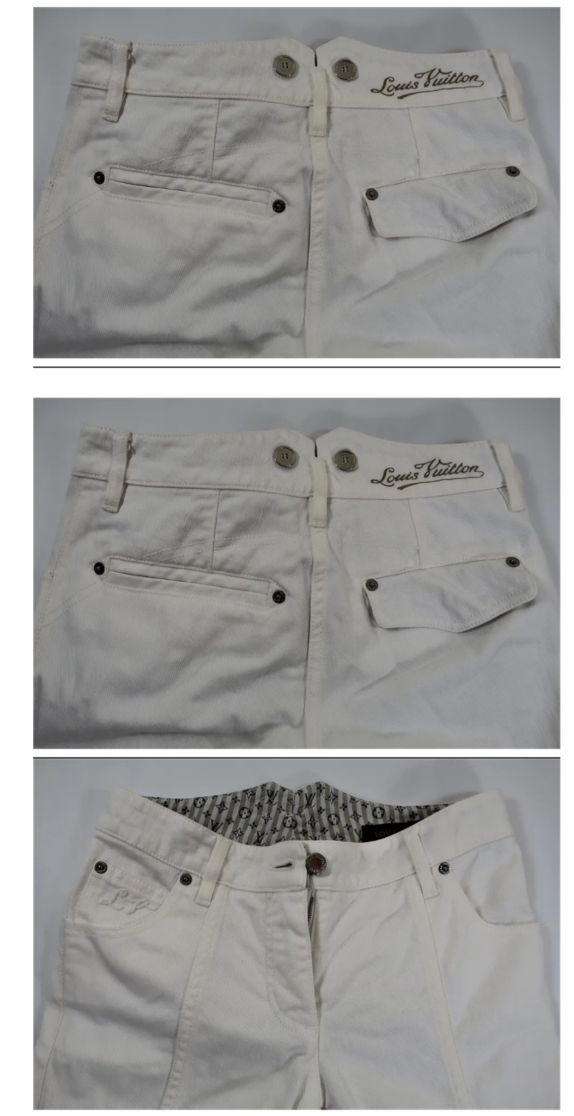 LOUIS VUITTON White Cotton Denim Cropped Lowrise Capri Pants Jeans