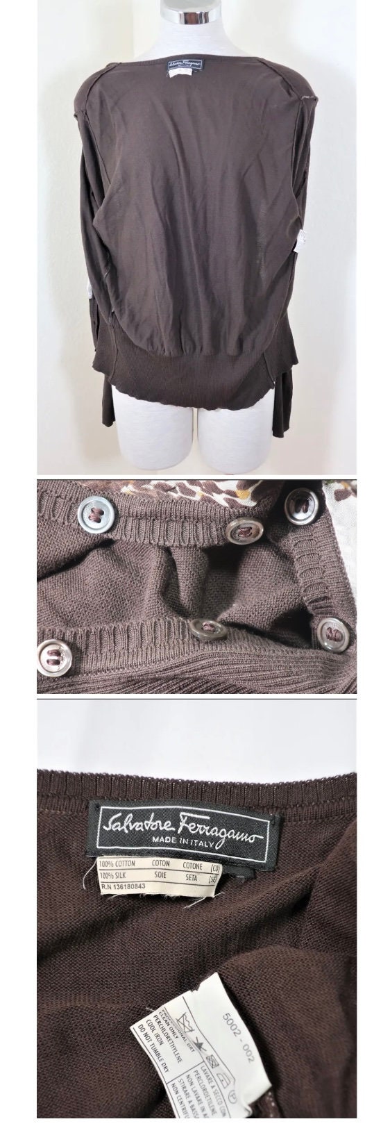 Tシャツ・カットソー SALVATORE FERRAGAMO Brown Cashmere Cardigan Long-sleeve cashmere cardigan | Emporium