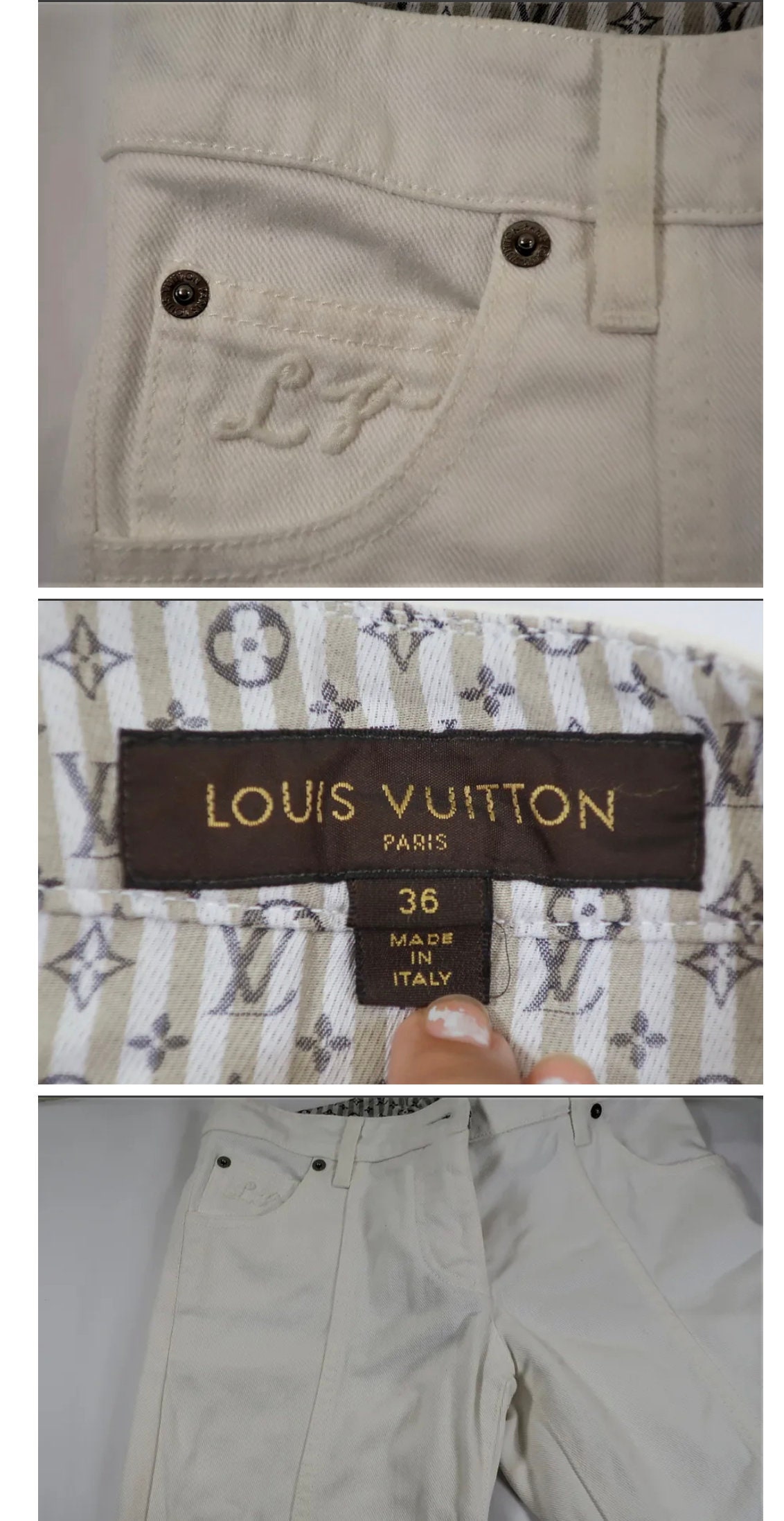 LOUIS VUITTON White Cotton Denim Cropped Lowrise Capri Pants Jeans