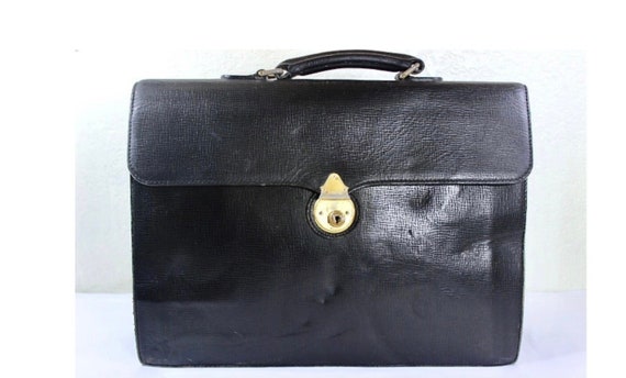 Vintage BURBERRY BURBERRYS Black Leather Briefcas… - image 1