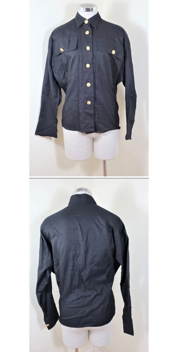 Versace, Vintage GIANNI Versace Couture Black Medusa Face Button Long Sleeve Shirt Top S 2 3 4