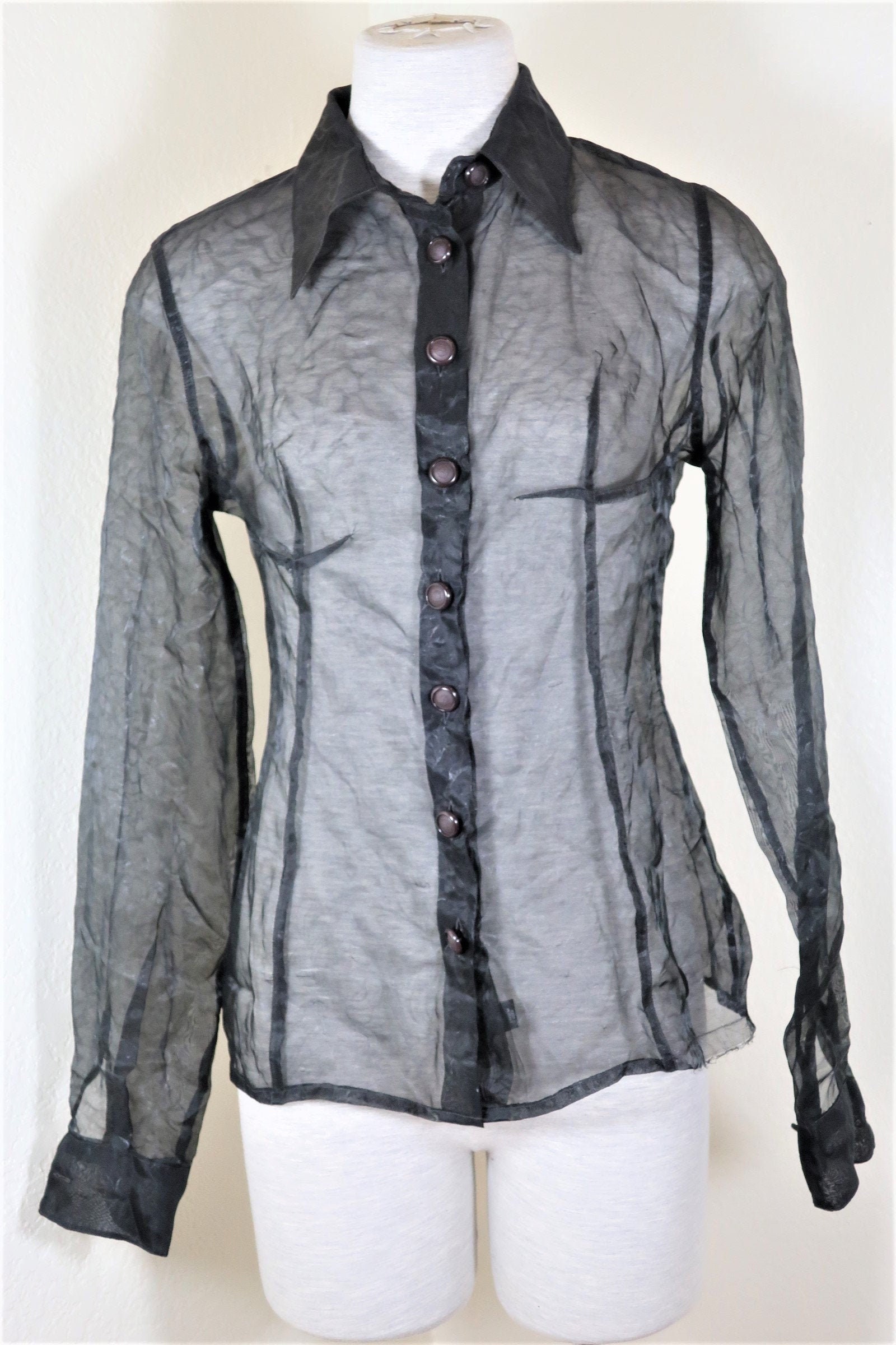 Vintage GIANNI VERSACE Black Mesh See-through Medusa Button Long 