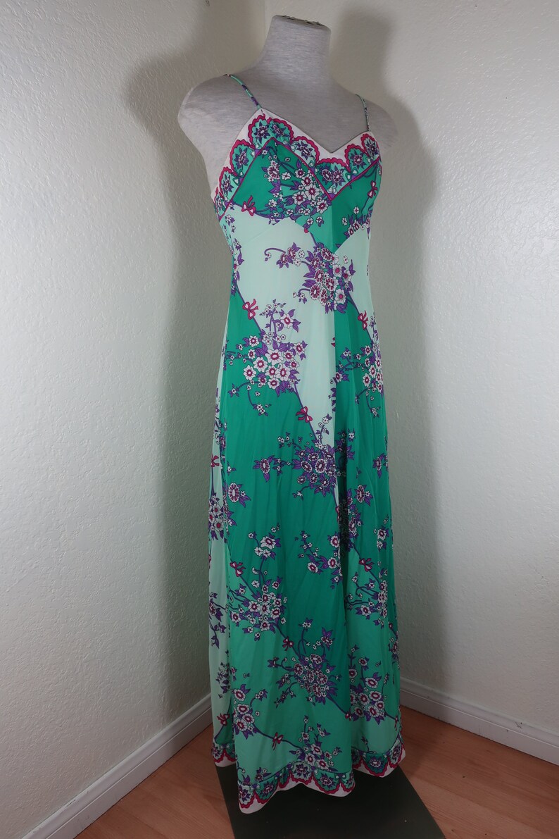 Vintage EMILIO PUCCI Green Blue Spaghetti Strap Woolite Sleep Gown Dress S Small 4 5 6