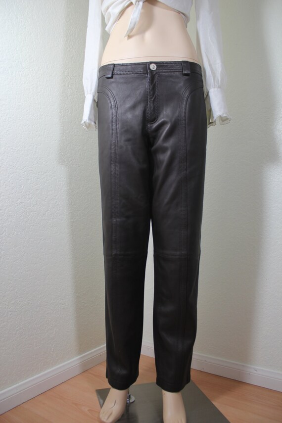 GIANNI VERSACE Chocolate Brown Leather Pants Medu… - image 3