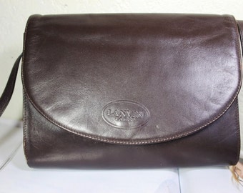 Vintage LANVIN Brown Leather Classic Shoulder Bag