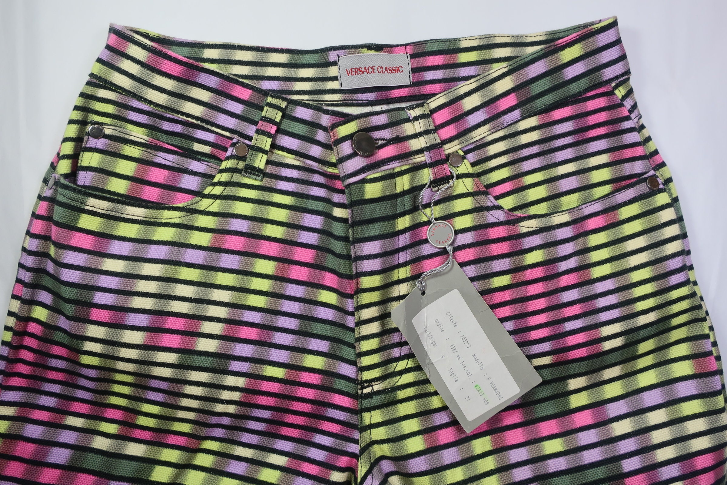 New Vintage Gianni VERSACE Pyschedelic Stripes Neon Green Purple