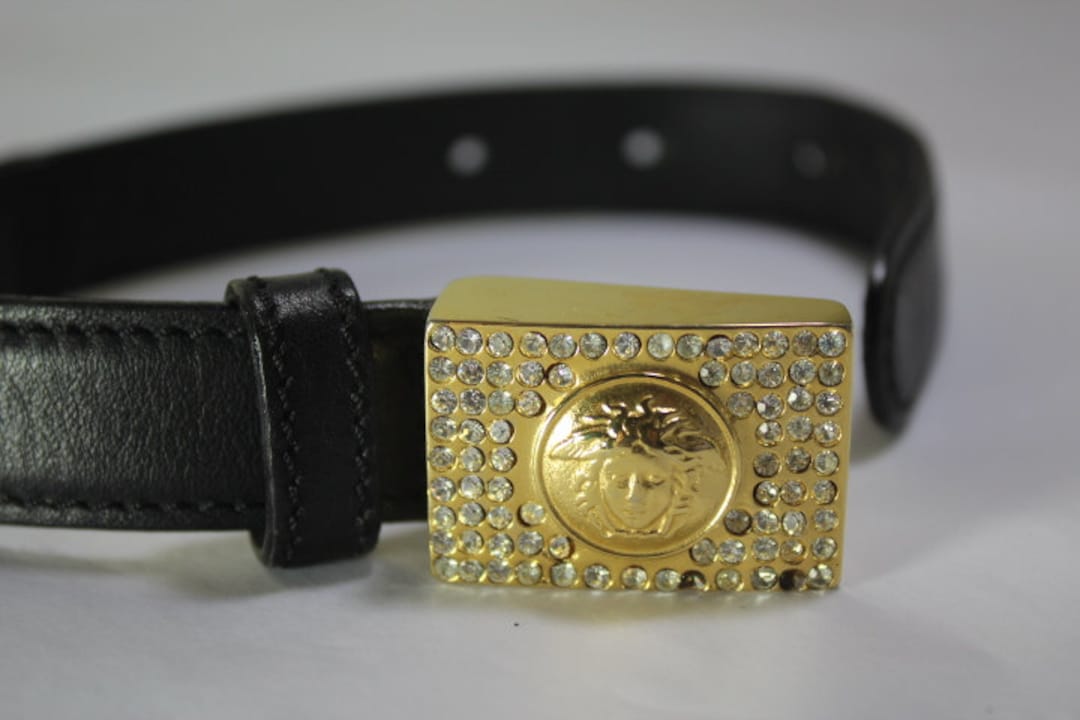 Vintage Gianni Versace Black Medusa Face Diamante Buckle
