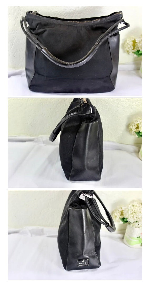 GUCCI Black Nylon Leather Hobo Shoulder Bag