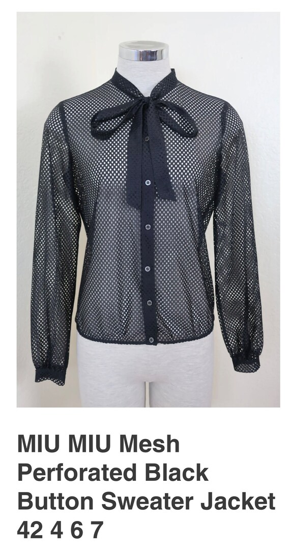 MIU MIU Mesh Perforated Black Button Sweater Jack… - image 2