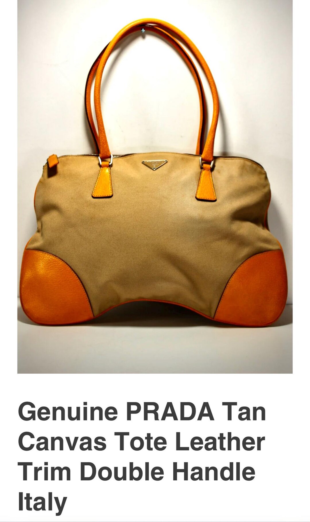 Genuine PRADA Tan Canvas Tote Leather Trim Double Handle Italy - Etsy