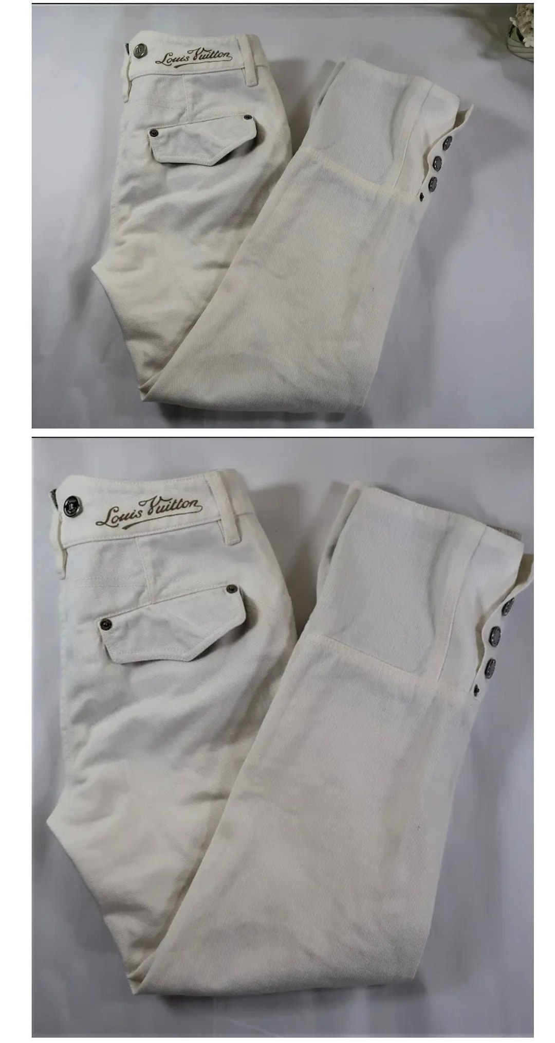 LOUIS VUITTON White Cotton Denim Cropped Lowrise Capri Pants Jeans