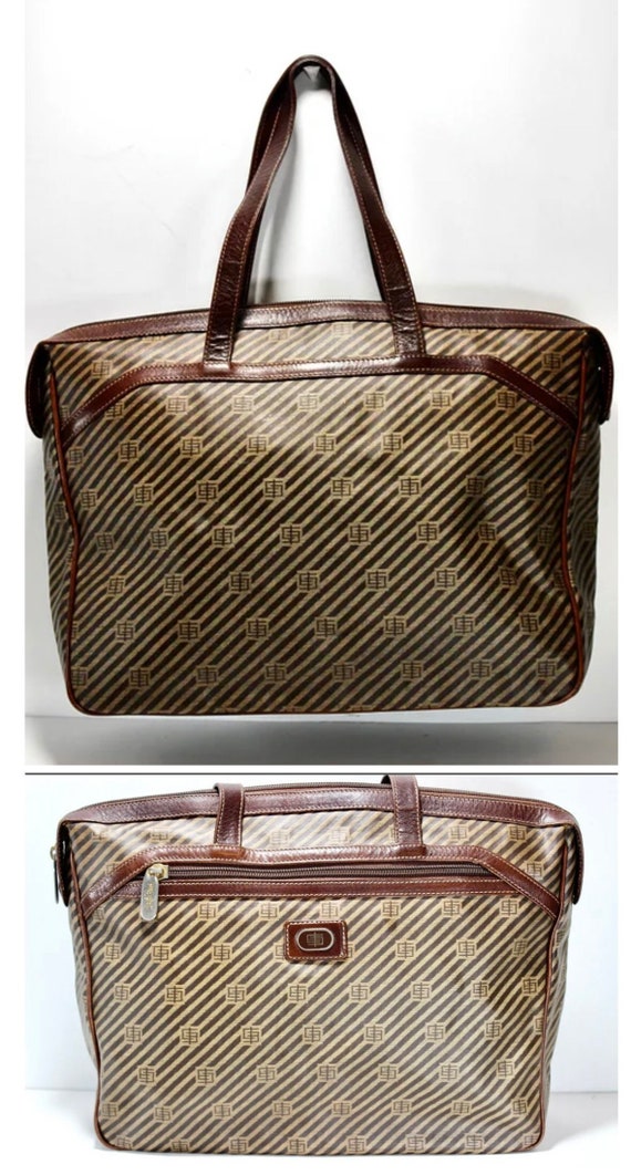 Vintage EMILIO PUCCI Brown Stripe Coated Canvas Ha