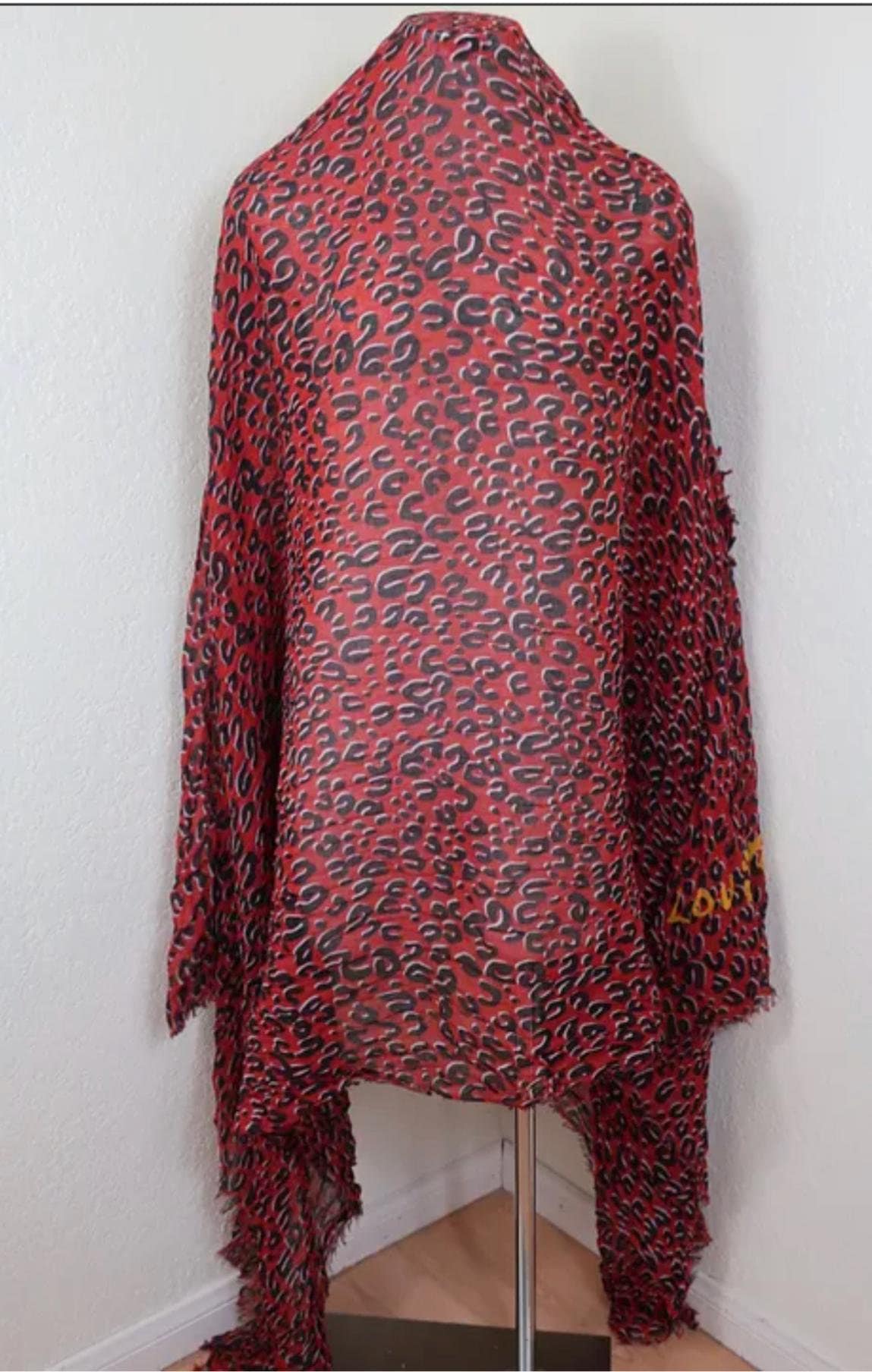 LOUIS VUITTON Stephen Sprouse Leopard Red Black Huge Large Shawl