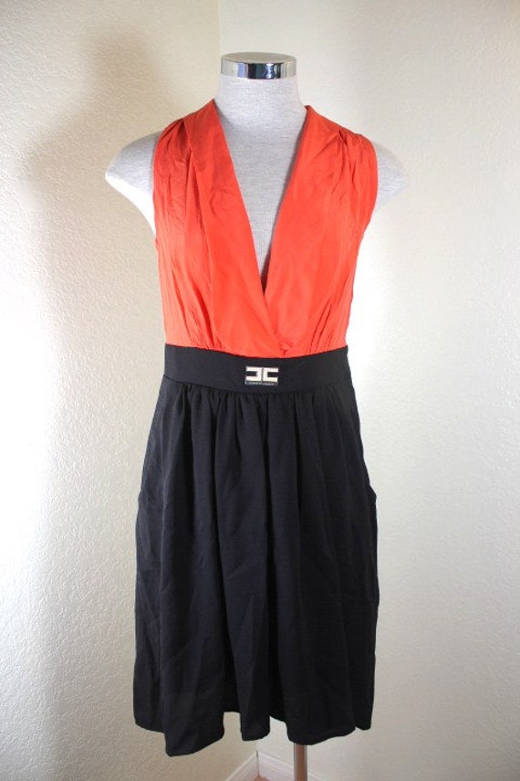 Vintage Elisabetta FRANCHI Orange Black Dress Visc