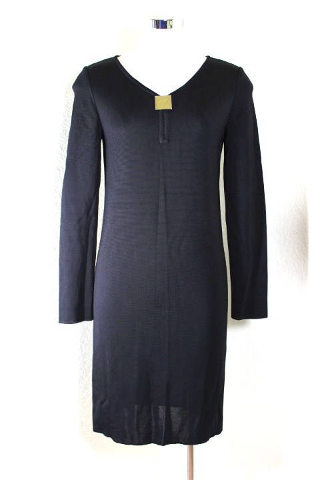 slim fit dress slacks Michael Kors Black Ruched With Gold Size Zipper Asymmetrical Hem Maxi  Dress(Size XL)
