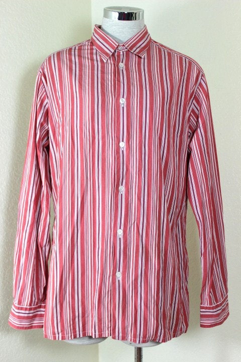 Vintage HERMES Red Stripes Long Sleeve Shirt Top Men's 16 / 41