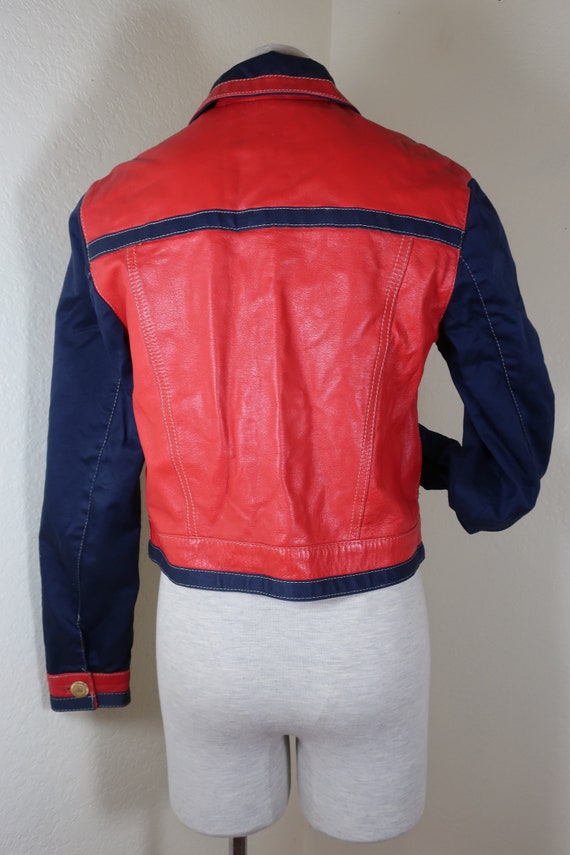 MOSCHINO Jeans Red Blue Leather Jacket Sz 44 7 8 - image 10