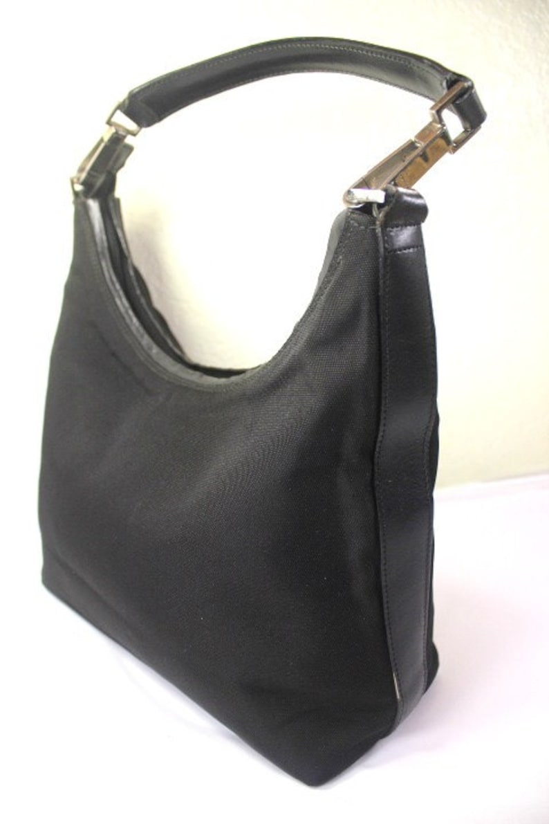 Vintage GUCCI Black Nylon & Leather Hobo Shoulder Bag Italy | Etsy