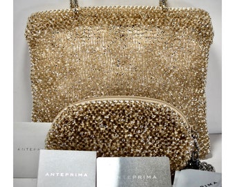 ANTEPRIMA Wirebag Gold Silver Zip Top Tote Handbag with Wallet