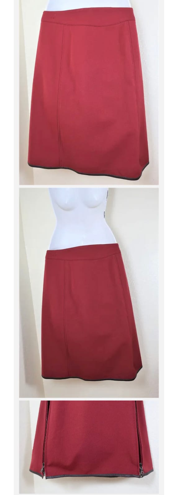 Vintage PRADA Maroon Leather Trimmed Prada Skirt Medium M 38 4 5 6  