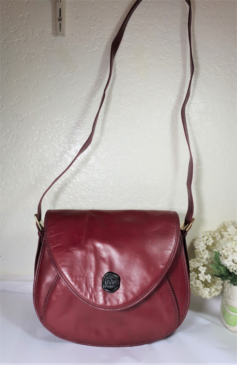 Vintage VALENTINO GARAVANI Burgundy Leather Accordion flap Shoulder Bag image 1