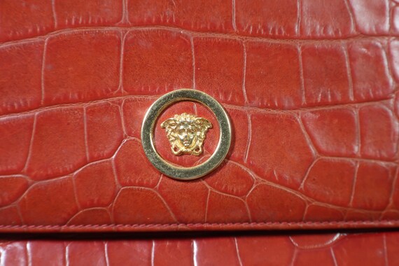 Vintage Gianni VERSACE Orange Croc Stamp Leather Medusa Face