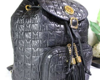 Vintage Metrocity Black Quilted Leather Backpack Back Bag