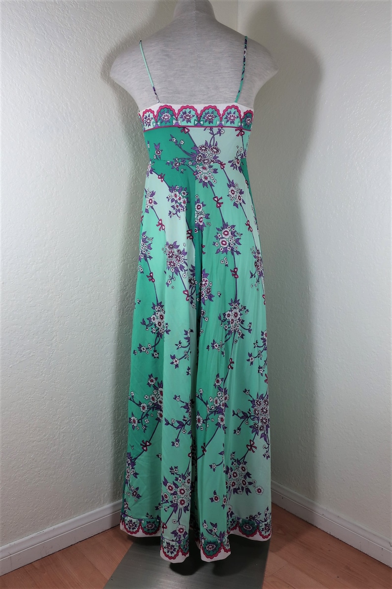Vintage EMILIO PUCCI Green Blue Spaghetti Strap Woolite Sleep Gown Dress S Small 4 5 6