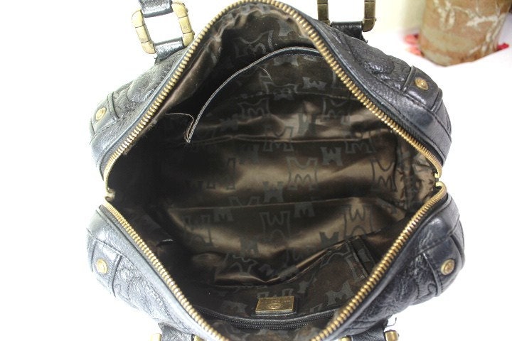 Authentic METRO CITY Black Leather Handbag Made In ITALY