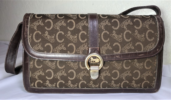 Vintage CELINE Brown Canvas Leather Horse Carriege Logo Box