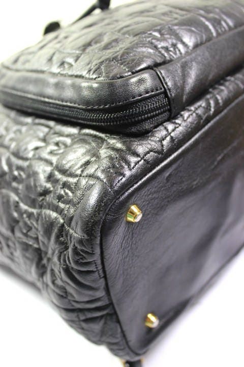 Vintage Metrocity Black Quilted Leather Backpack Back Bag 