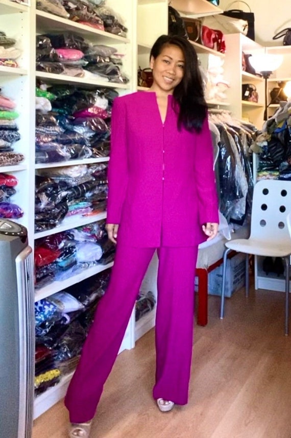Versus Versace, Vintage Gianni Versace Versus Fuchsia Pink Wool Blend Pants Suit Blazer Jacket 46 8 10
