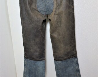 Vintage CHANEL Western Style Calfskin Leather Denim Pants