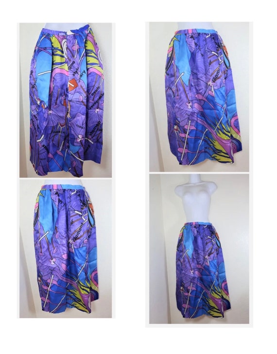 CHRISTOPHER KANE Blue Printed Long Silk Skirt Sz S