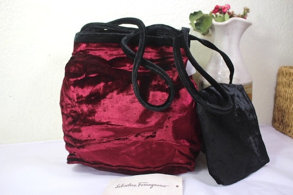 Vintage Salvatore Ferragamo Wine Red Shinny Velve… - image 1