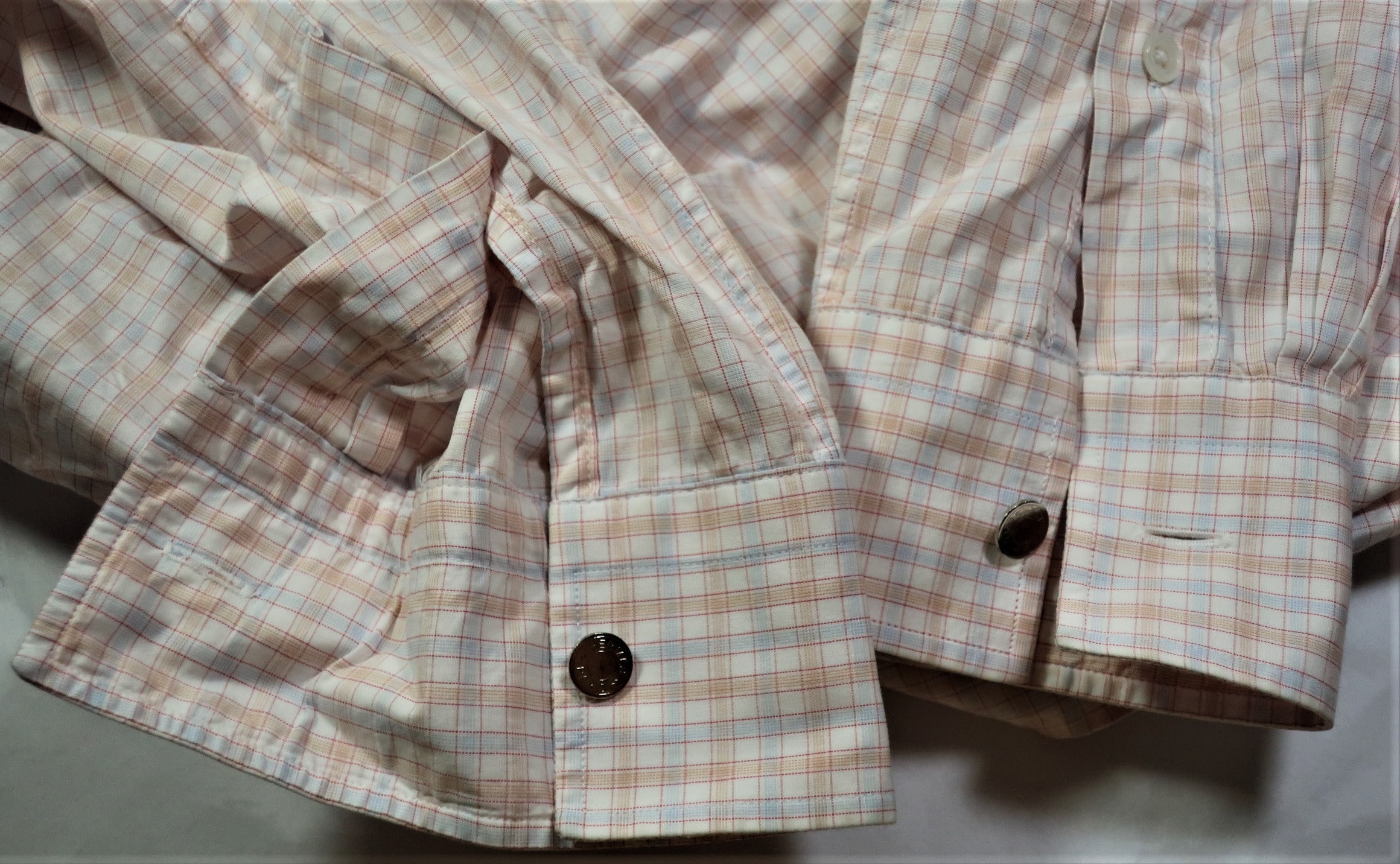 HERMES White Plaid Cotton Long Sleeves Shirt Top Blouse Sz
