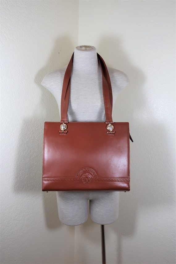 Vintage GIANNI VERSACE Brown Leather Medusa Large Shoulder Bag - Etsy